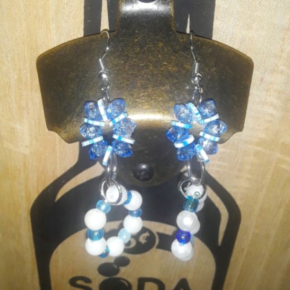 Dangling Long Unique Fun Earrings Multicolored Blue Handmade Earrings - Picture 4 of 8